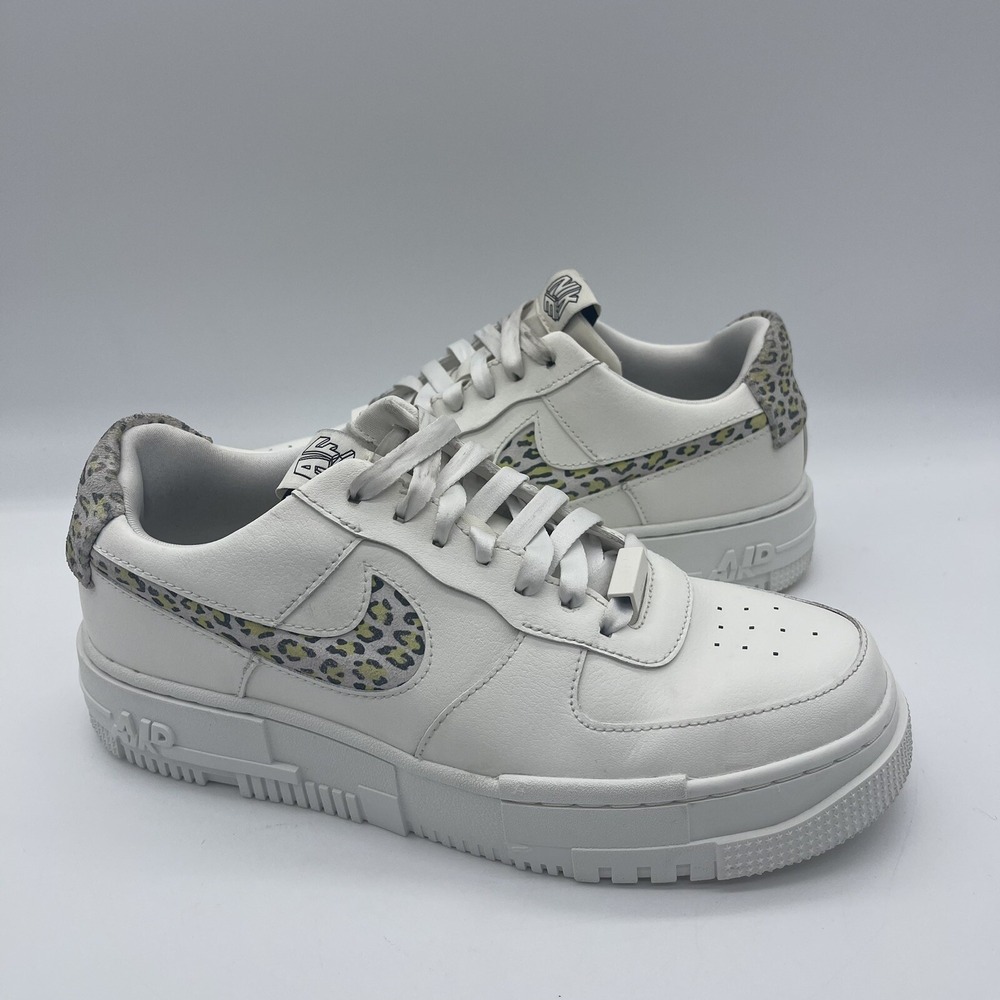 Nike Air Force 1 DH9632-101 Pixel SE 'Leopard' Women's Size 9 Shoes White/Lemon